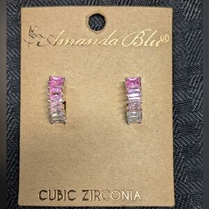 Pink Ombre Cubic Zirconia Amanda Blu Baguette Huggie Earrings.